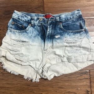 Signature Blue and White Ombre Distressed Jean Shorts